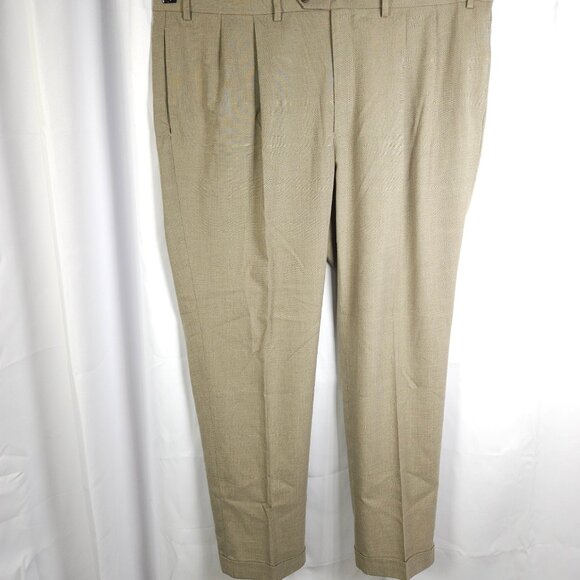 Lauren Ralph Lauren Mens 42x32 Beige Pleated Cuffed Polyester Rayon Dress Pants - Picture 7 of 7